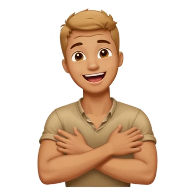 guy crossing arms holding neck laughing with tongue out sticker