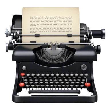 Create an emoji representing screenwriting. The design should feature an open script with visible dialogue and action lines, symbolizing the writing of a screenplay. Include a classic typewriter or a modern writing device, such as a laptop, to signify the process of creating a script. Add a cinema camera next to the script to emphasize the cinematic aspect of screenwriting. Use a professional color palette with black, white, and subtle metallic tones. Do not include any emojis or smiley faces. Make the background transparent. sticker