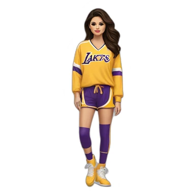 selena gomez wearing yellow lakers jersey sticker