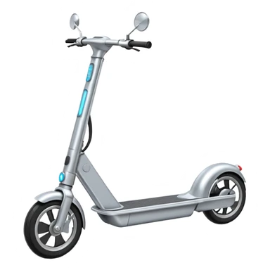 A futuristic electric scooter emoji made of silver chrome, sleek minimal frame, smooth metallic surface, subtle reflections, modern urban design, iOS emoji style, centered, clean white background sticker