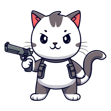 cartoon sticker of a cat holding a gun sticker