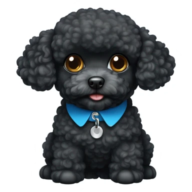 Black toy poodle with blue collar sticker