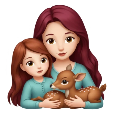 Beautiful burgundy long haired girl petting baby deer sticker