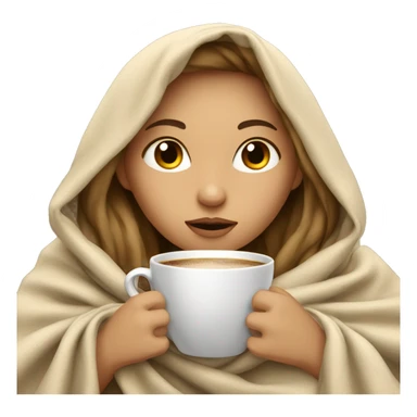 girl inside a blanket sipping coffee eyes closed dark blond hair sticker