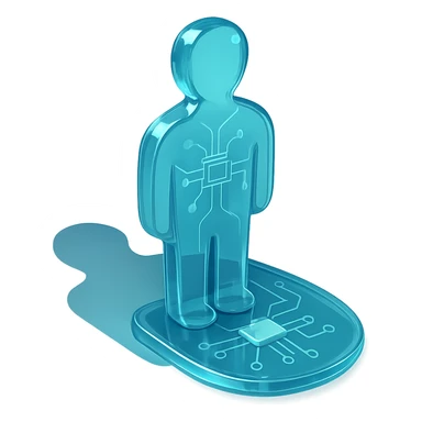 A silhouette of a person with a digital shadow, depicting the digital footprint and identity. sticker