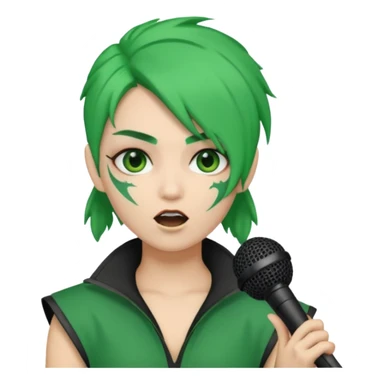green haired, warior makeup, holding microphone, singing sticker