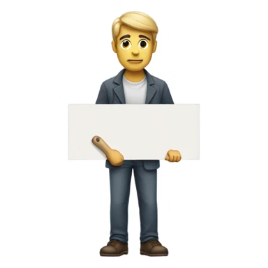 man holding placard on stick sticker