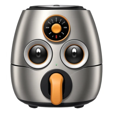 An air fryer with the knobs and handles made to look it's eyes, nose and mouth, hysterically crying with laughter sticker