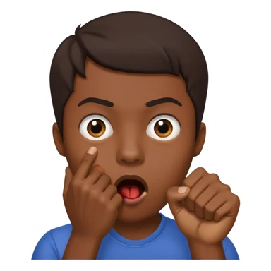 Darker skinned person who is shocked/ suprised and has their hand in a fist over their mouth sticker