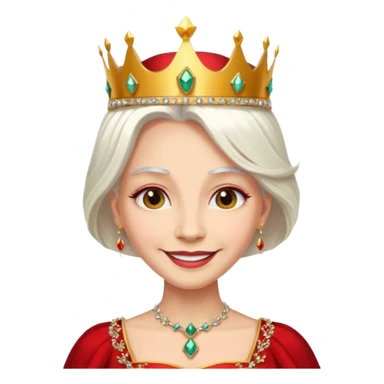 Queen with long white hair – jeweled golden crown, red dress. sticker