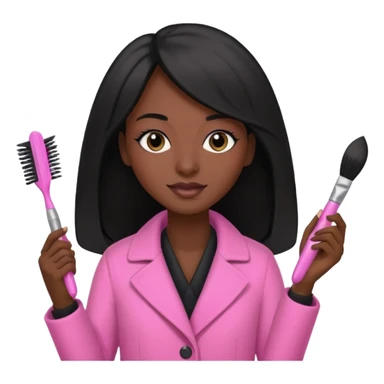 Cosmetologist, dark skin, long black hair, with cosmetology brush, and pink coat sticker