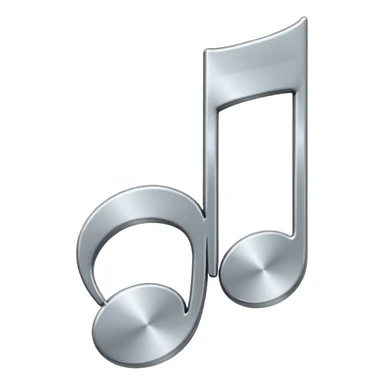 Minimal emoji icon of a single metallic silver music note, clean shape, smooth edges sticker