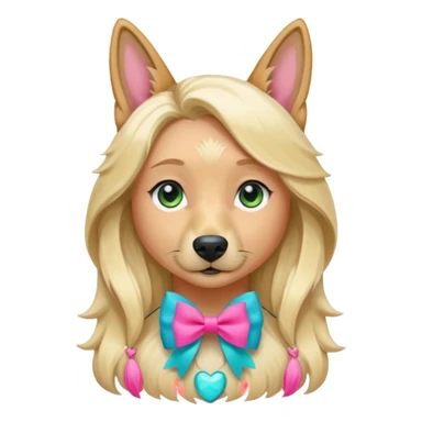 A white Long Wave blonde Hair Woman with blue-green eyes with a Brown eyed White Shepard with a little bit beige in then end of the ears and a lneom Link bow in neck in a lovely pose sticker