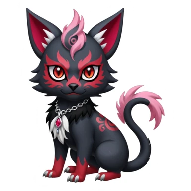 Asian-painted tattooed oriental Floral gothic edgy emo cool and ruby-jewelry-adorned Absol-Litten-Amaura-fusion-Fakemon-animal-creature  sticker