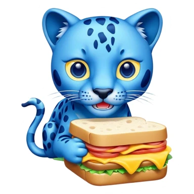 A sandwich with blue glue and a blue panther with lightning eyes eating it sticker