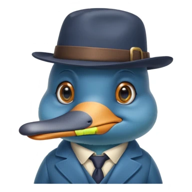 cute blue platypus with a detective hat and monocle on his eye, no  hands, looks like a platypus but blue sticker