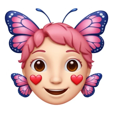 smiling face emoji with hearts and butterflies surrounding it sticker
