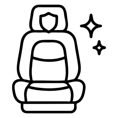 outlined icon of a luxury matte black car seat with a droplet or shield on the headrest, clean lines, elegant stitching, extra shine and sparkling effects, modern and simple sticker