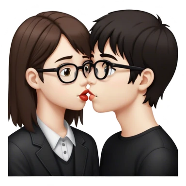 brown hair nerd boy kissing black hair emo girl without glasses sticker
