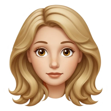 creative women with long dark Blond with highlights wavy hair white women, oval shape face hazel eyes long lashes little bit of freckles on the nose high cheek bones sticker