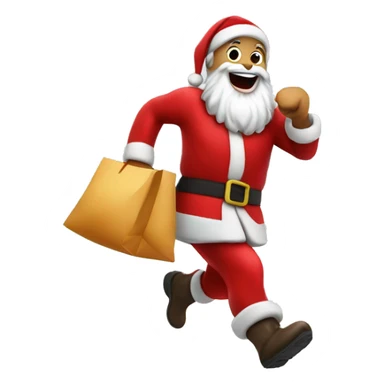 Santa Claus dressed in red running to deliver a bag of presents sticker