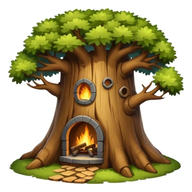 house inside a large oak tree trunk sticker