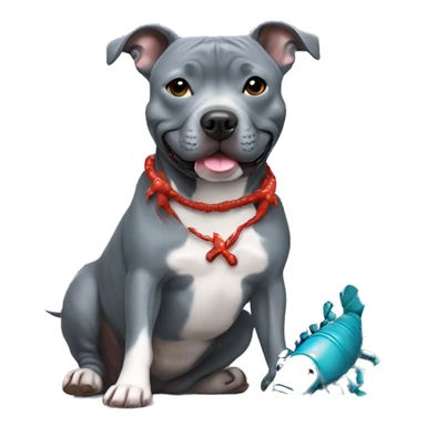 Blueish gray Staffy with lobster toy  sticker