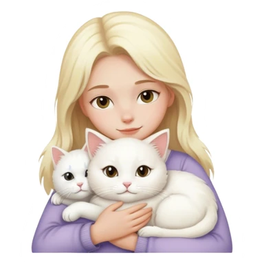 Blonde girl snuggling fluffy white cat sticker