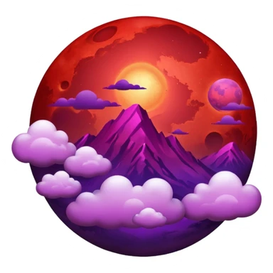 Crimson red planet with clouds and a purple sun behind it sticker