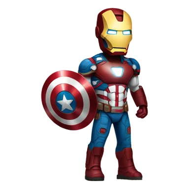 Iron Man in Captain America standing for a picture with one thumbs up sticker