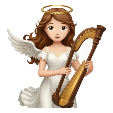 Female angel holding harp with flowing brown hair sticker