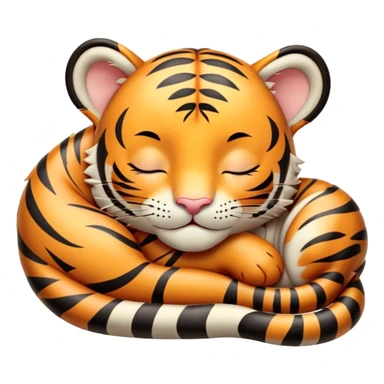 Meme-Worthy cute Sleeping Tiger Cub Portrait Emoji, Head resting peacefully with a contented smile, showcasing a luxuriously soft, striped form and eyes gently closed in serene slumber, Simplified yet comically adorable features, highly detailed, glowing with a soft, drowsy wild light, high shine, relaxed and utterly lovable, stylized with an air of playful laziness, bright and heartwarming, soft glowing outline, capturing the essence of a sleeping tiger cub that feels destined to become the next viral icon of adorable rest! sticker