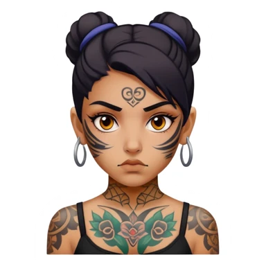 girl with bold face tattoos, serious expression sticker