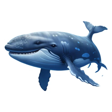 Cinematic Noble Humpback Whale Portrait Emoji, Poised and grand, with an enormous, barnacle-speckled blue-gray body, soulful, wise eyes, and a deeply serene presence, Simplified yet sharp and sophisticated features, highly detailed, glowing with a soft oceanic radiance, high shine, intelligent and powerful, stylized with an air of deep-sea mystery, focused and regal, soft glowing outline, capturing the essence of a legendary giant of the ocean that appears ready to glide majestically through the waves with effortless grace! sticker