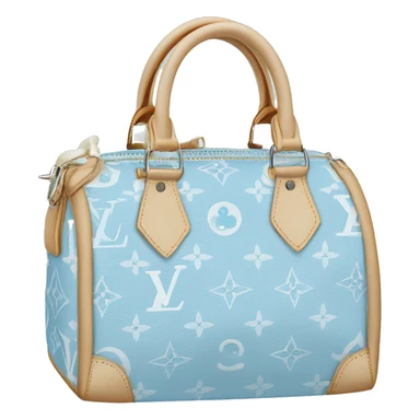 White Designer Louis Vuitton bag with baby blue monogram and baby blue trim sticker
