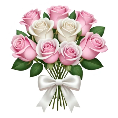 bouquet of pink and white roses and white satin bow sticker