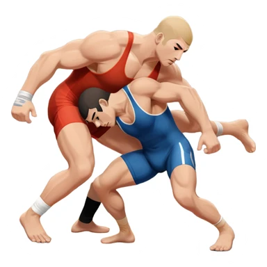 An icon representing freestyle wrestling, with two athletes engaged in a dynamic struggle on the mat. One wrestler attempts a takedown while the other counters, showcasing agility and technique. The background features a stylized wrestling ring with minimal design elements, emphasizing the action.  sticker