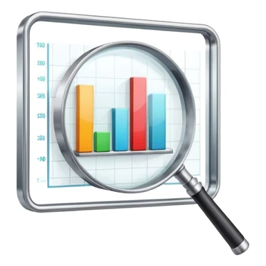 magnifying glass with a growing bar chart inside, different perspective sticker