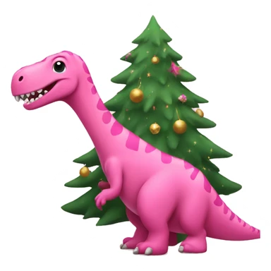 Pink dinosaur with new year tree sticker