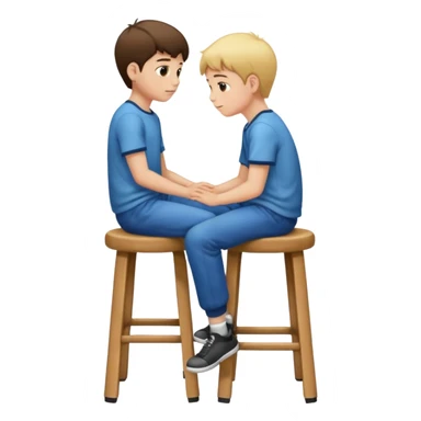 a boy is sitting on a stool seeing whole body on left side sticker