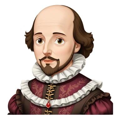 Cinematic Realistic portrait of William Shakespeare, depicted as an iconic playwright in richly detailed Elizabethan attire with a ruffled collar, expressive eyes, and a thoughtful gaze, bathed in dramatic historical lighting that evokes the Bard’s timeless legacy sticker