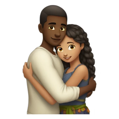 African young man hugging slavic girl sticker