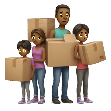 sad family with moving boxes sticker