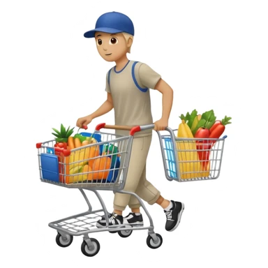 full body of a man pushing a shopping cart inside a supermarket sticker