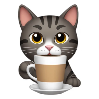 cat drinking coffee and saying meow sticker