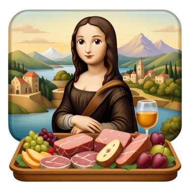  mona lisa with SPAM MEAT charcuterie and fruit tray renaissance landscape sticker