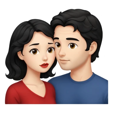 a handsome man with black short wavy hair, no beard, clean face tries to kiss a cute woman who has long~~ black hair sticker