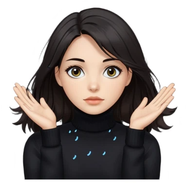 Mujer pelo oscuro con unos mechones saliendo ojos oscuros y muy atractiva y con jersey de invierno de cuello vuelto sticker