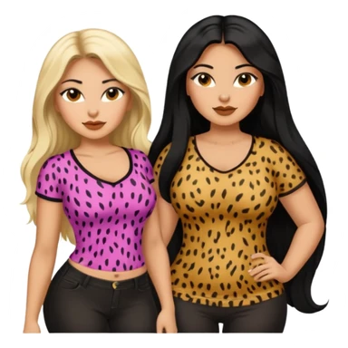Tan Latina woman with long black hair chubby and black woman with long blonde hair slim thick in cheetah top sexy sticker