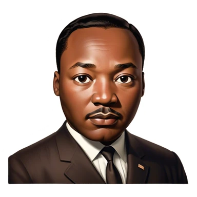 Cinematic Realistic Martin Luther King Jr. Portrait Emoji, depicted as a compassionate determined civil rights leader in period attire with a powerful gaze, rendered with rich textures and inspiring dynamic lighting that captures his historic legacy. sticker